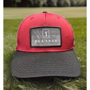 PGA Tour Pro Series Golf Hat Cap Adjustable Moisture Wicking Red Black Strapback